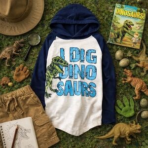 Navy Blue I Dig Dinosaurs Graphic Raglan Tee T-Rex Stitch‎ Fix Hoodie Size 6
